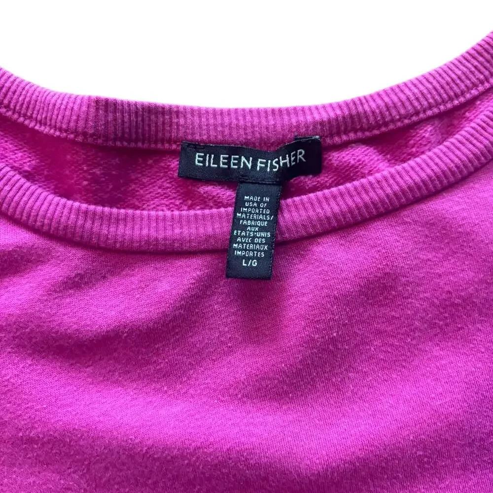 Eileen Fisher Magenta Boxy Pullover Top Large TENCEL Lyocell Crew Neck